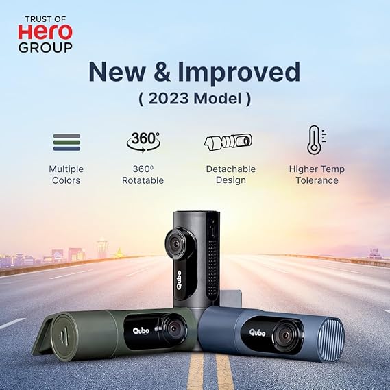 Qubo Car Dash Cam Pro X 2K (1296p) – 3MP CMOS, 360° Cabin View, Wi-Fi, Super Capacitor | Made in India | Space Grey