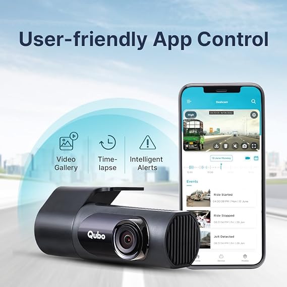 Qubo Car Dash Cam Pro X 2K (1296p) – 3MP CMOS, 360° Cabin View, Wi-Fi, Super Capacitor | Made in India | Space Grey