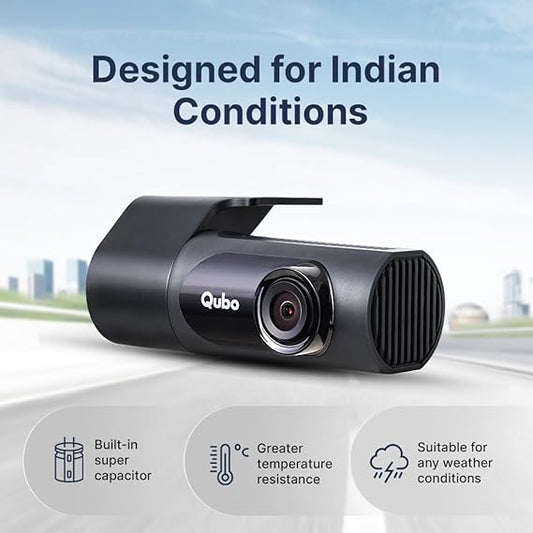 Qubo Car Dash Cam Pro X 2K (1296p) – 3MP CMOS, 360° Cabin View, Wi-Fi, Super Capacitor | Made in India | Space Grey