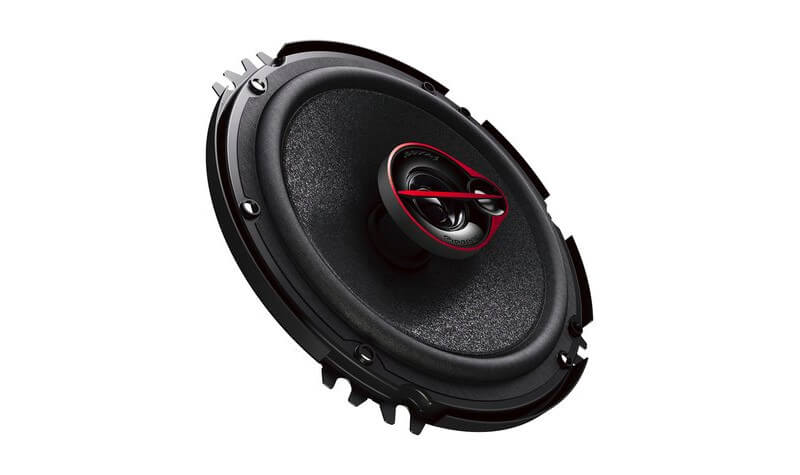 Pioneer TS-R1651D-2 6.5-inch coaxial car speaker angled side view with mica reinforced pulp cone for impactful bass
