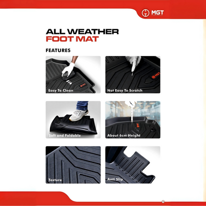 MGT TPE All Weather Car Floor Mats for Maruti Suzuki Cars – Custom Fit, Black
