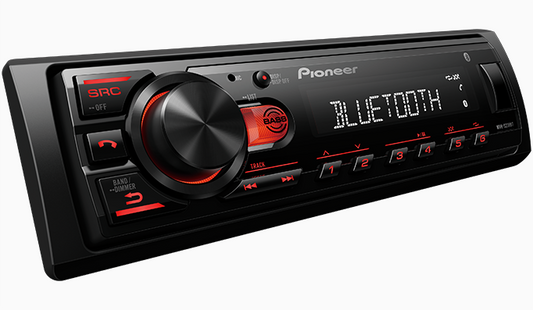 Pioneer MVH-S239BT Bluetooth car stereo with red illumination and large control knob
