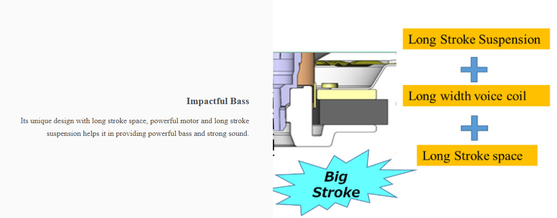 Pioneer TSG1010S impactful bass design with long stroke suspension, wide voice coil, and powerful motor.