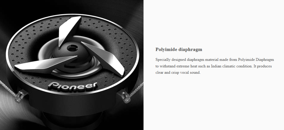 Pioneer TS-1602IN speaker with polyimide dome tweeter designed for clear, crisp vocals and high-frequency clarity
