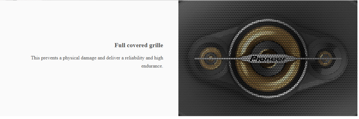 Pioneer TS-A942FH 4-Way Oval Car Speaker full covered grille preventing damage and ensuring long-lasting reliability