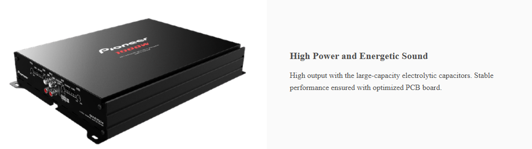 Pioneer GM-E7004 Car Amplifier featuring high power output and optimized PCB for stable sound performance