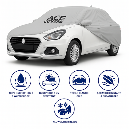 Grey Waterproof Car Body Cover for Maruti Suzuki Dzire