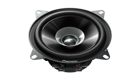 Angled view of Pioneer TSG1010S car speaker showcasing durable dual cone and sleek design.