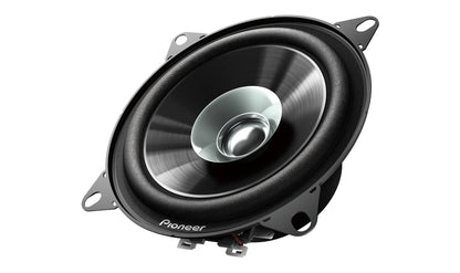 Close-up of Pioneer TSG1010S 4-inch car audio speaker with high-rigidity IMPP composite cone.