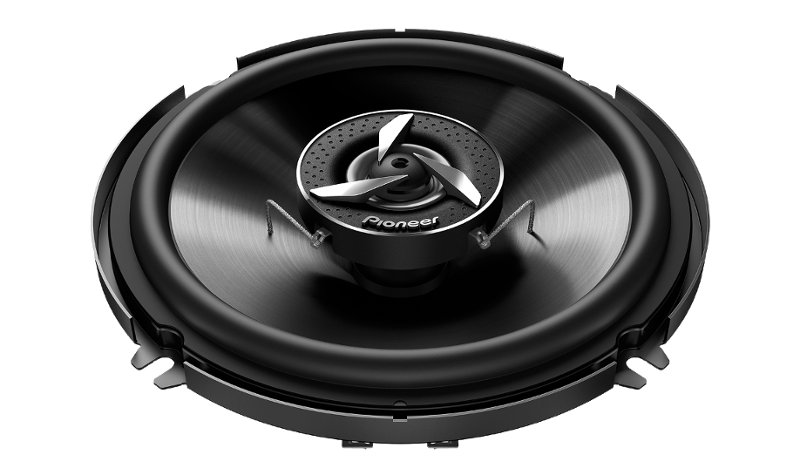 Pioneer TS-1602IN 6-inch coaxial speaker showing high-rigid IMPP cone woofer and polyimide dome tweeter for superior sound quality