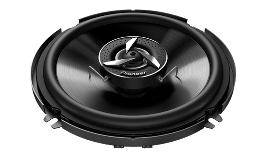 Pioneer TS-1602IN 6-inch coaxial speaker showing high-rigid IMPP cone woofer and polyimide dome tweeter for superior sound quality