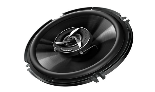 Pioneer TS-1602IN 6-inch coaxial speaker side view showcasing high-rigid IMPP cone woofer and polyimide dome tweeter for clear, powerful sound