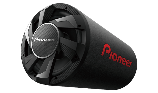 Pioneer subwoofer with a rigid mesh design for added strength and durability.